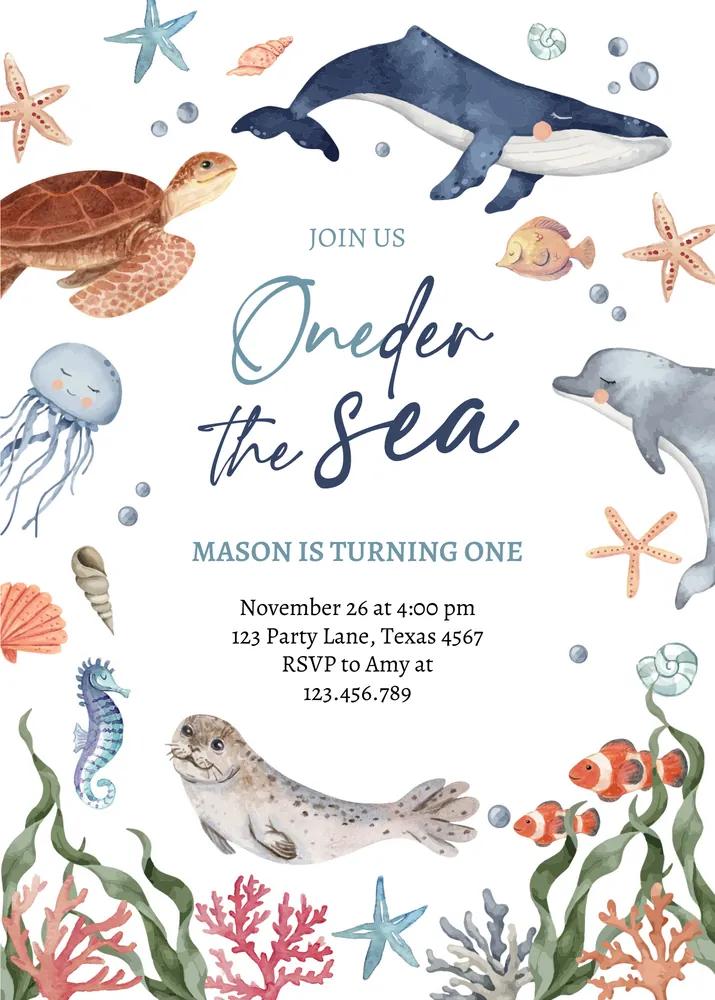 Oneder the Sea Birthday Invitation | Nautical 1st Birthday Canva Template