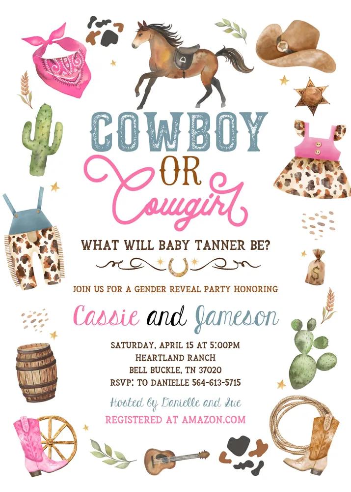 Cowgirl or Cowboy Gender Reveal Invitation | Wild West Canva Template