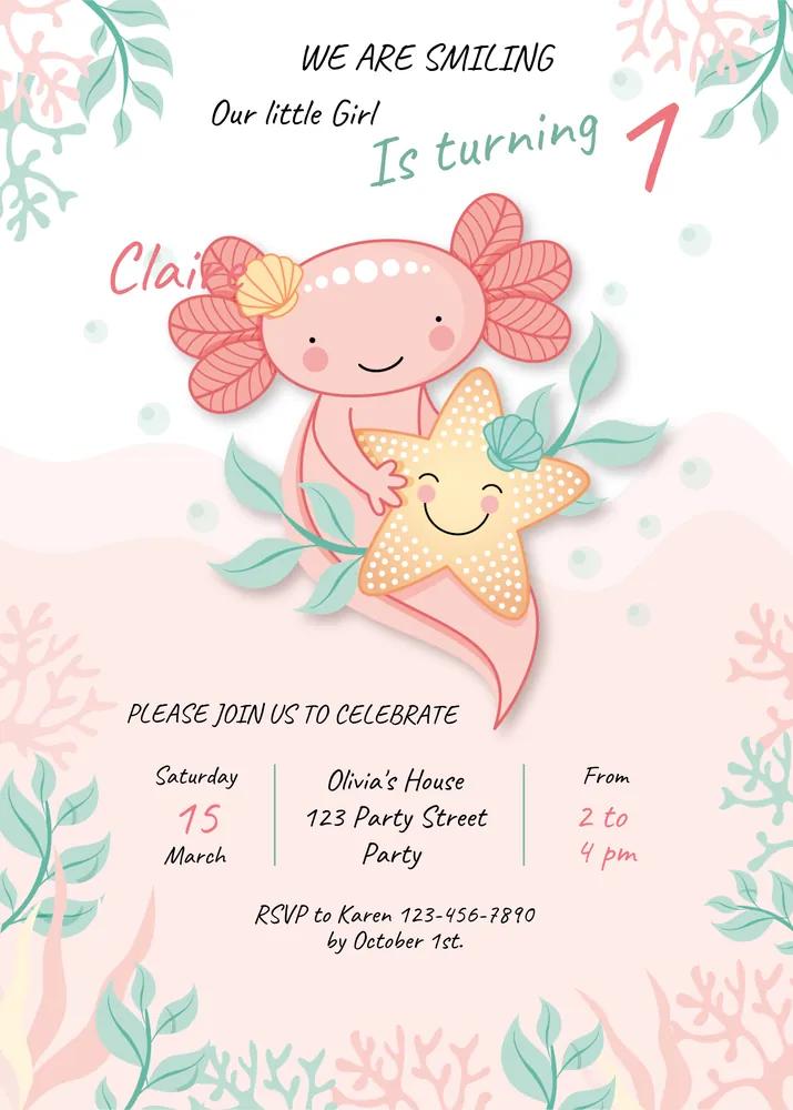 Axolotl Birthday Invite - Editable Canva Template Fiesta Baby Shower Invitation