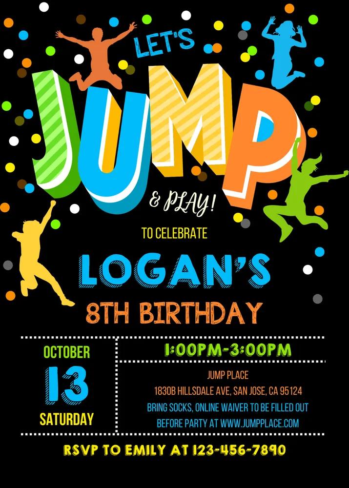 Jump Birthday Invitation, Trampoline Party Template, Editable Bounce House Invite