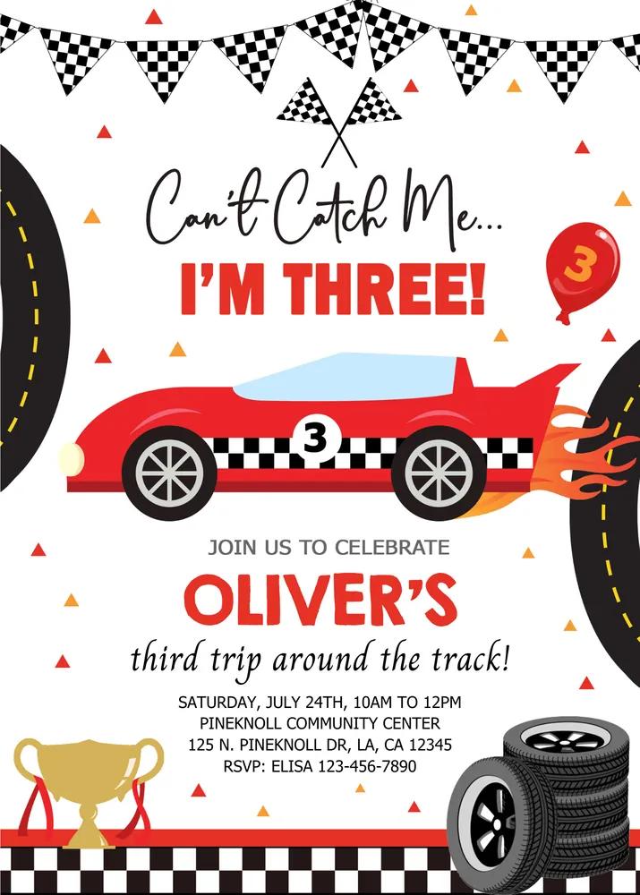 Race Car 3rd Birthday Invitation Canva Template - Cant Catch Me Im Three