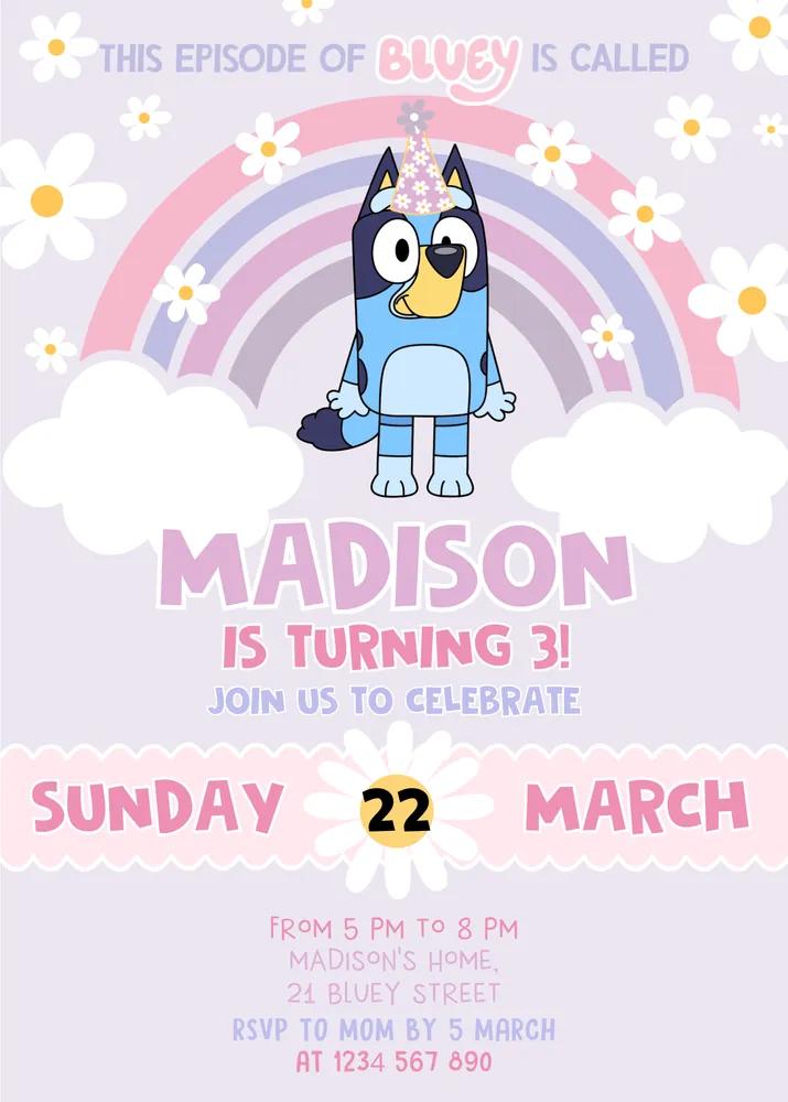 Editable Bluey 3rd Birthday Invitation | Instant Download Canva Template
