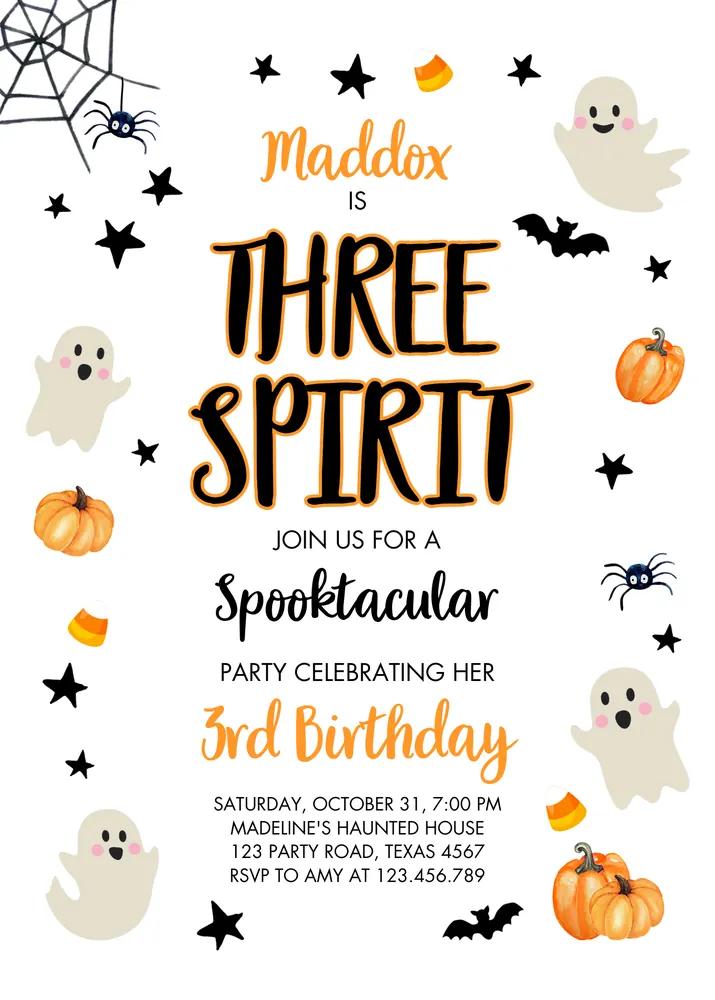 Ghost 3rd Birthday Invitation Canva Template, Spooky Spirit Halloween Party