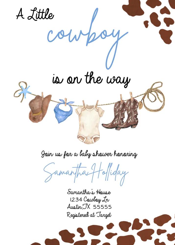 Cowboy Baby Shower Invitation | Editable Western Boy Invite Canva Template