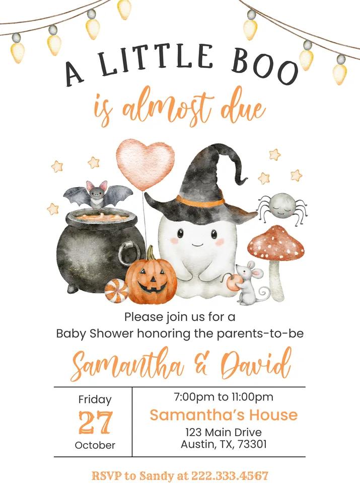 A Little Boo Baby Shower Invitation | Halloween Gender Neutral Canva Template