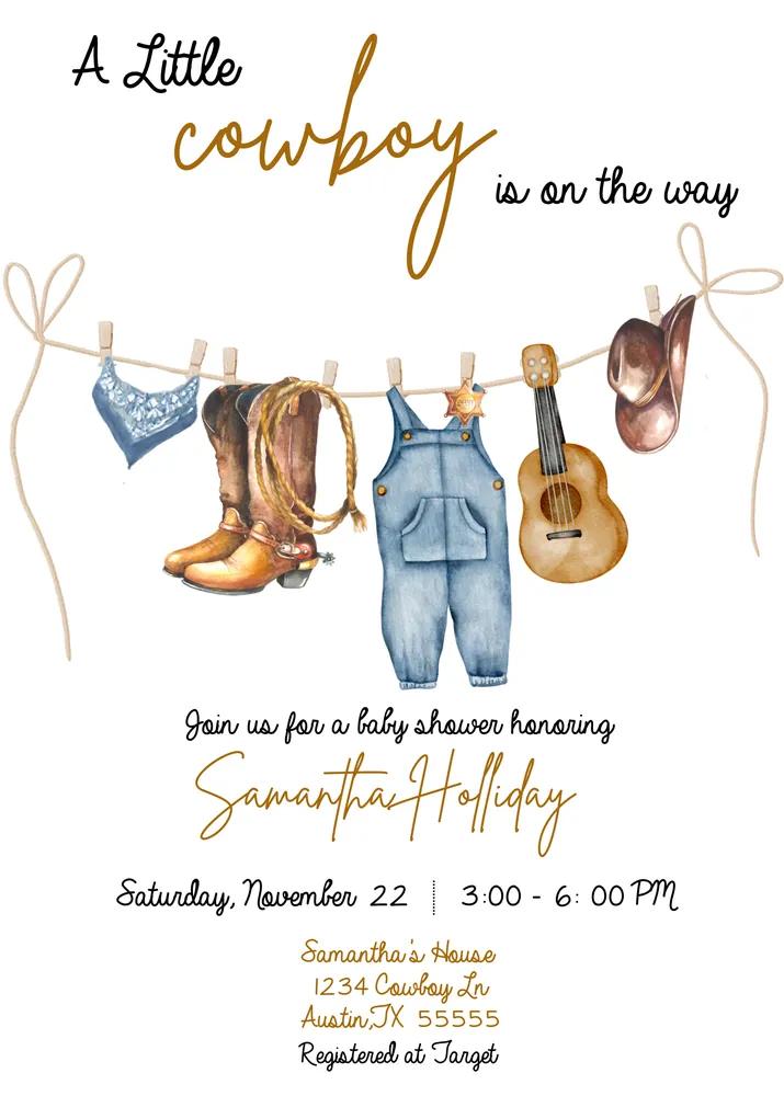 A Little Cowboy Baby Shower Invitation Canva Template | Instant Download