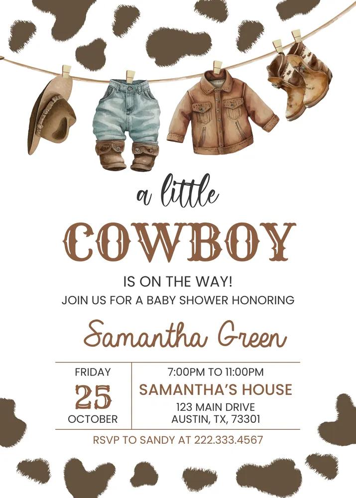 Little Cowboy Baby Shower Invitation - Rodeo Wild West Canva Template