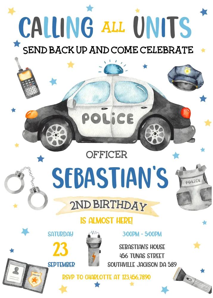 Police Birthday Invitation Template - Editable Canva Officer Party Invite