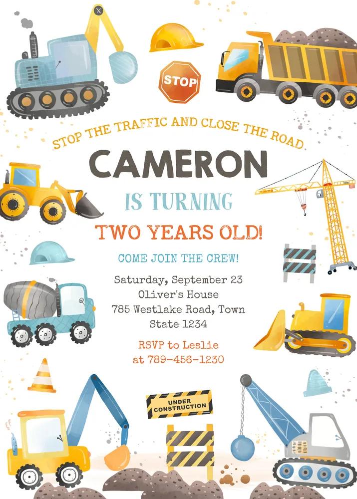 Editable Construction Birthday Party Invitation - Canva Template Instant Download