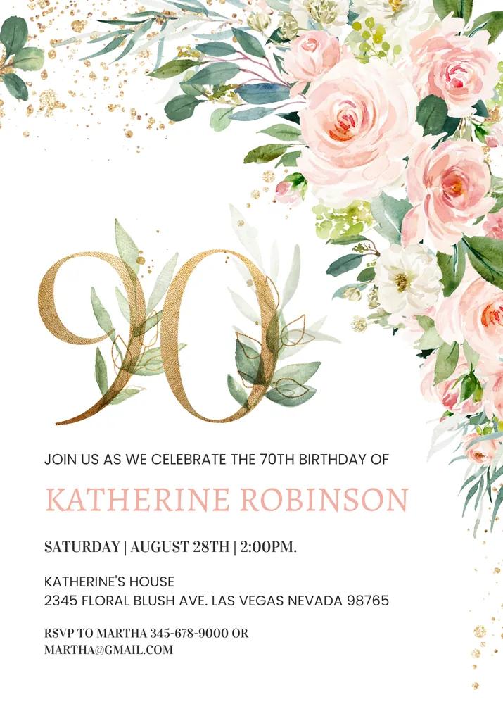Editable 90th Birthday Brunch Invitation Template | Floral Adult Invite