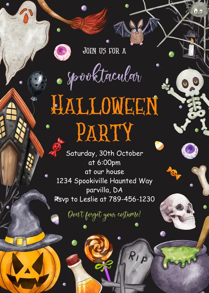 Editable Halloween Party & Birthday Invitation Canva Template | Instant Access