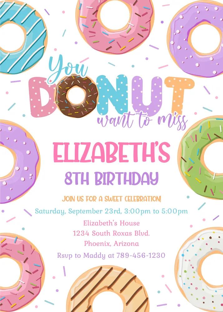 Donut Birthday Party Invitation | Editable Canva Template | Instant Download