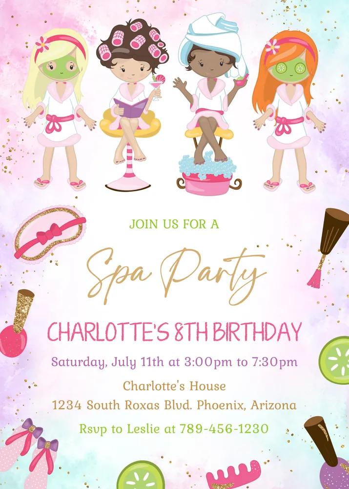 Editable Spa Party Birthday Invitation Template | DIY Canva Instant Download