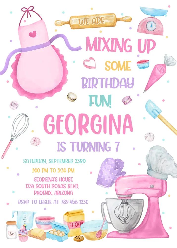 Baking Birthday Party Invitation - Editable Canva Template Instant Download