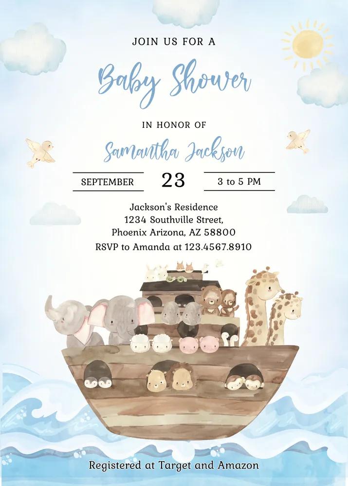 Noahs Ark Baby Shower Invitation | Editable Canva Template | Instant Download