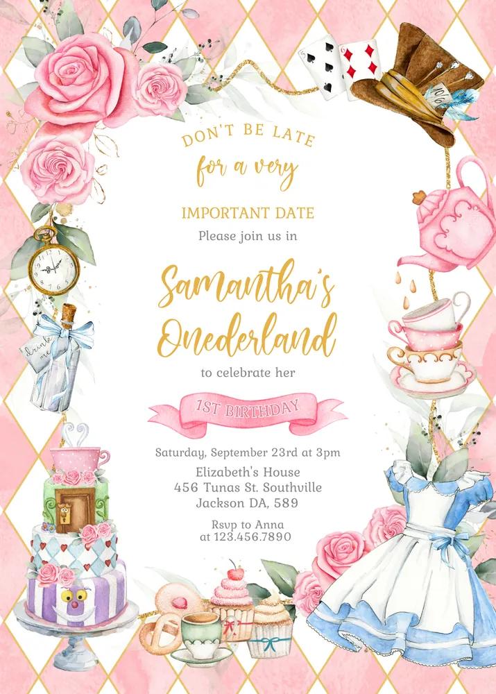 Alice in Wonderland Birthday Invitation | Editable Canva Template Instant Access