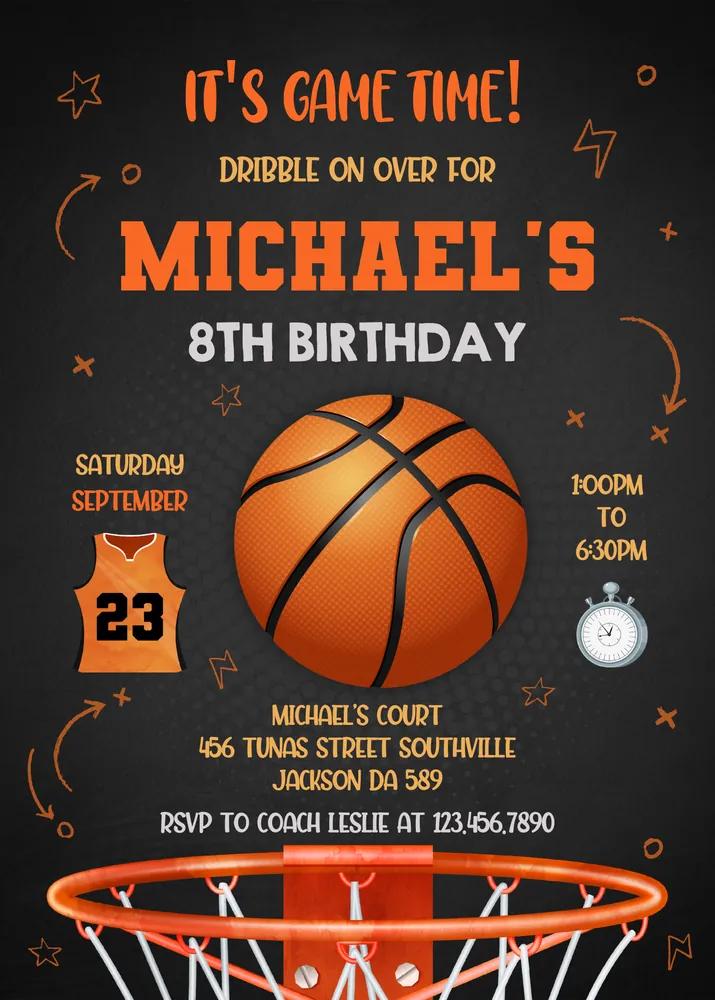 Editable Basketball Birthday Invitation | Canva Template Instant Download