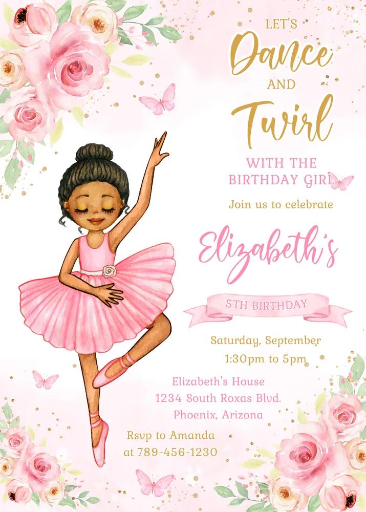 Ballerina Birthday Invitation Template | Editable Ballet Party Invite Canva