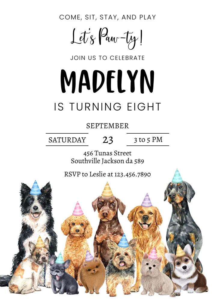 Editable Dog Birthday Invitation Template | Puppy Party Instant Download Canva