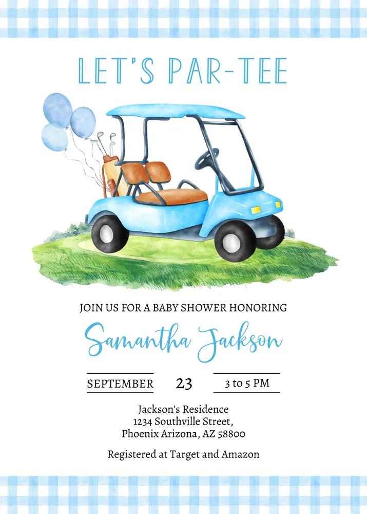 Golf Baby Shower Invitation Template - Editable Lets Par-Tee Invite Canva