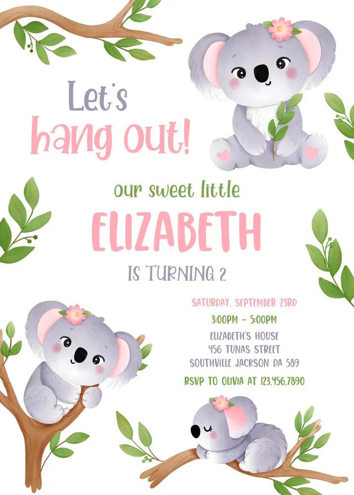 Koala Birthday Invitation & Thank You Tag Bundle | Editable Canva Template
