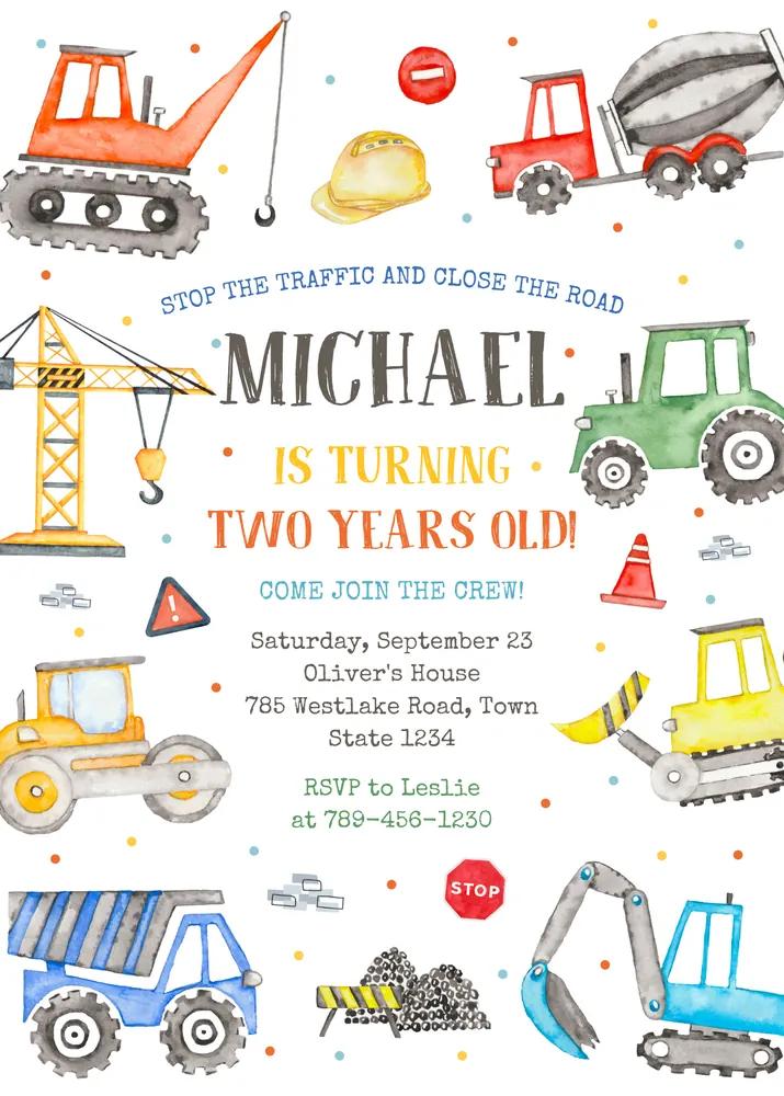 Editable Construction Birthday Party Invitation | Canva Template Instant Download