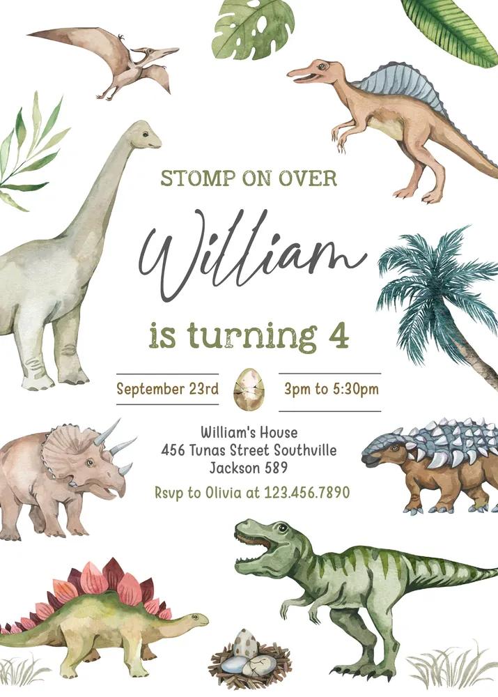 Editable 4th Dinosaur Birthday Invitation | Boys Dino Party Canva Template