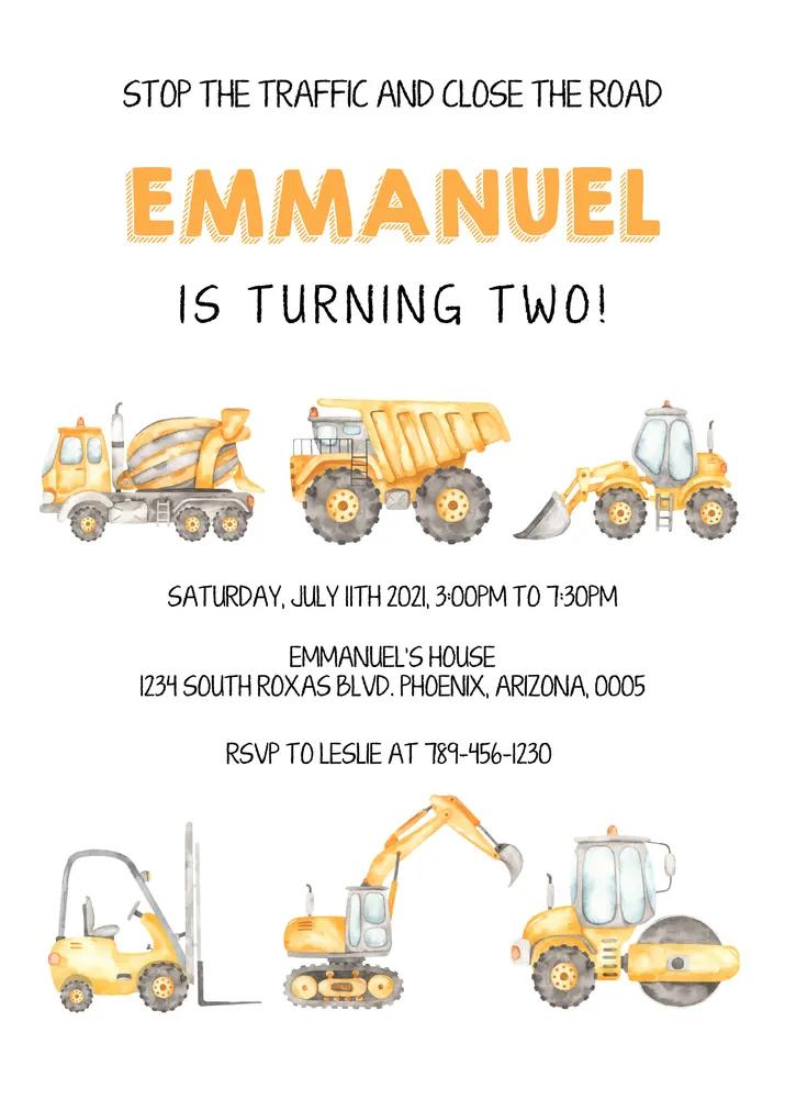 Construction Birthday Invitation | Editable Canva Template | Boys Party Invite
