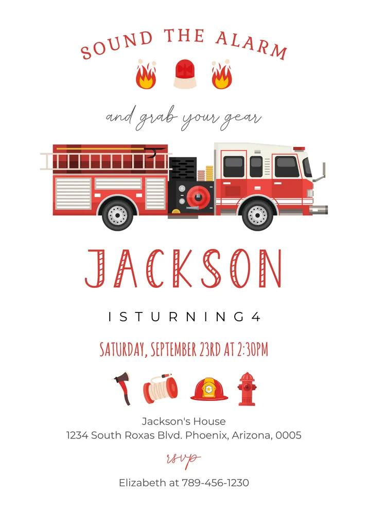 Firetruck Birthday Invitation | Editable Firefighter Party Template | Canva DIY