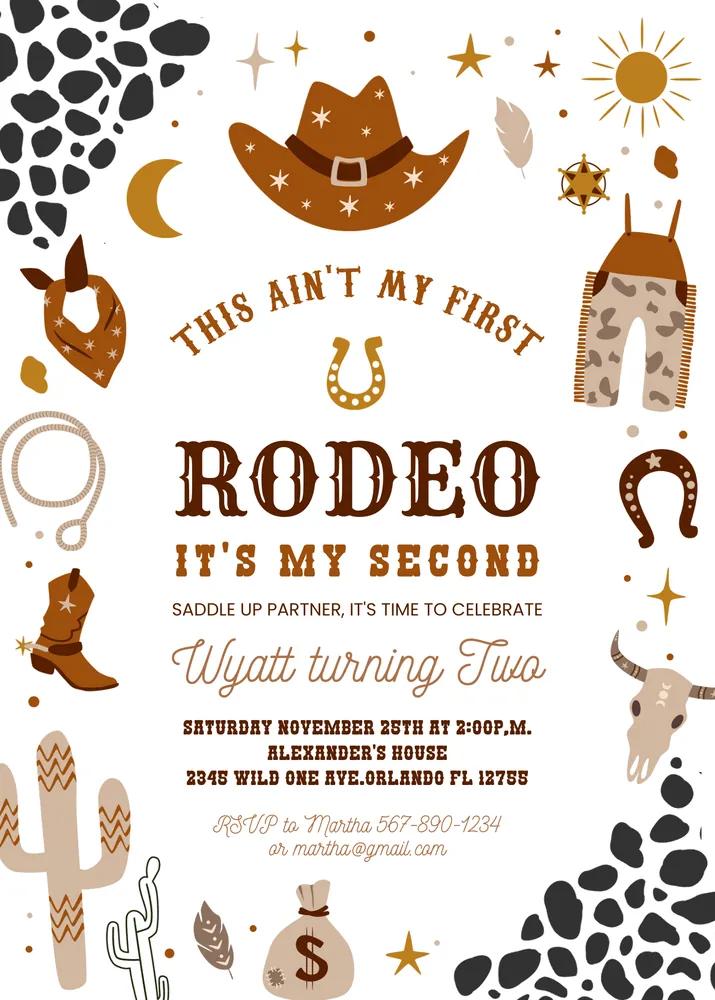 My Second Rodeo Birthday Invitation, Cowboy Wild West Canva Template