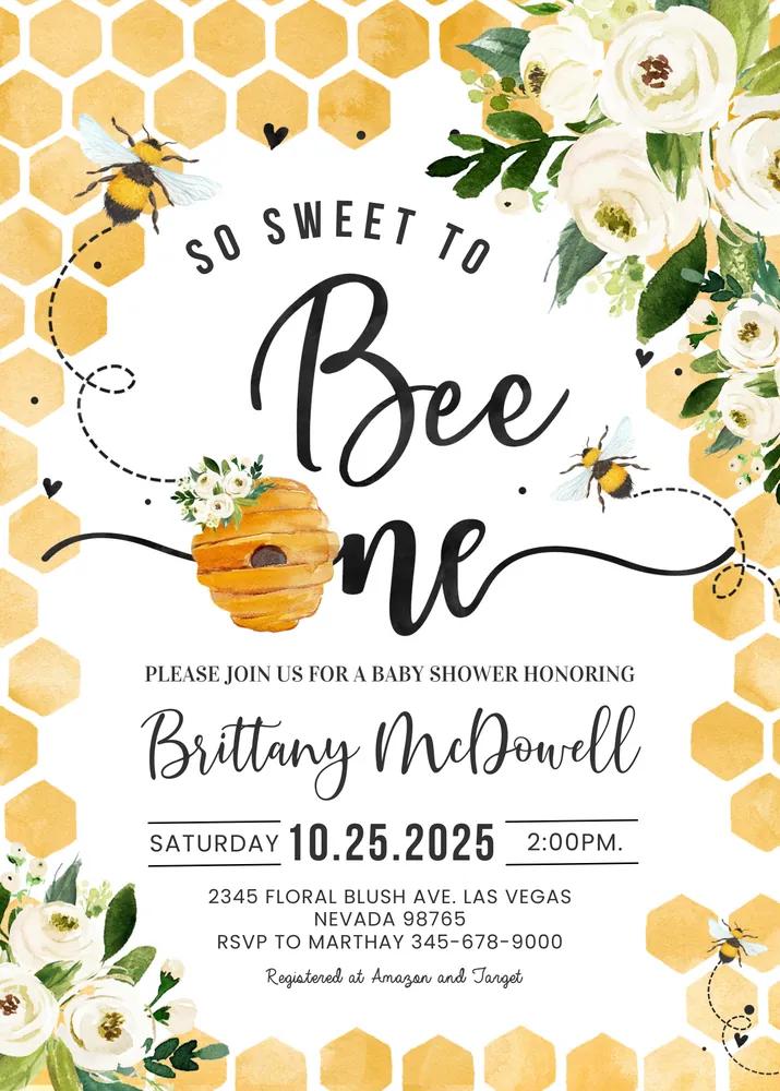 Bee 1st Birthday Invitation | Honey Bee Party | Editable Canva Template