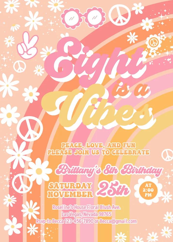 Groovy 8th Birthday Invitation | Eight is a Vibe Daisy Canva Template