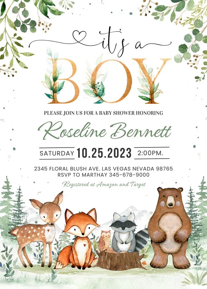 Woodland Baby Shower Invitation | Editable Canva Template | Gender Neutral