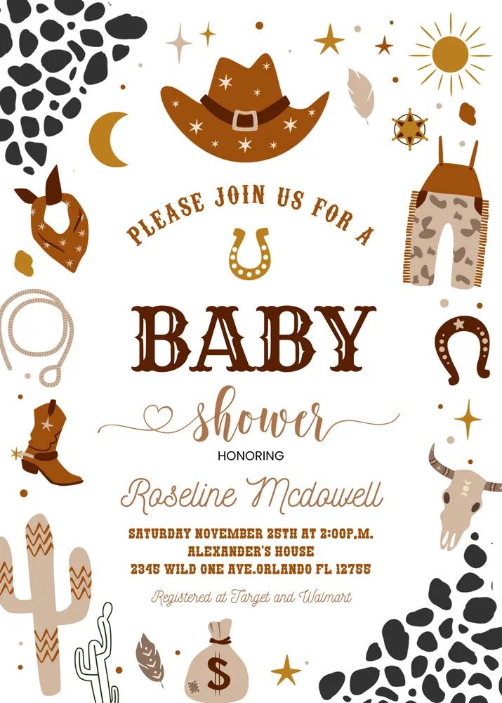 Cowboy Baby Shower Invitation | Editable Canva Template | Wild West Rodeo Boy
