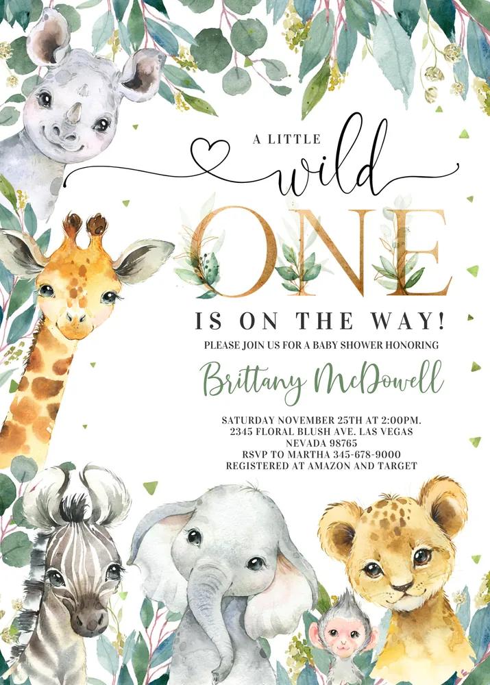 Safari Baby Shower Invitation | Boy Wild One Jungle Theme Canva Template