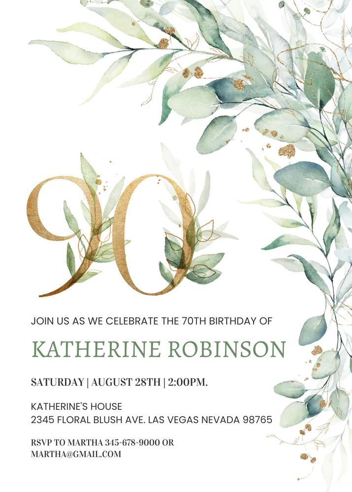 Editable 90th Birthday Brunch Invitation Template | Floral Adult Birthday Invite