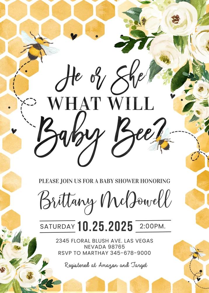 Bee Gender Reveal Invitation | Editable Canva Template | What Will Baby Bee