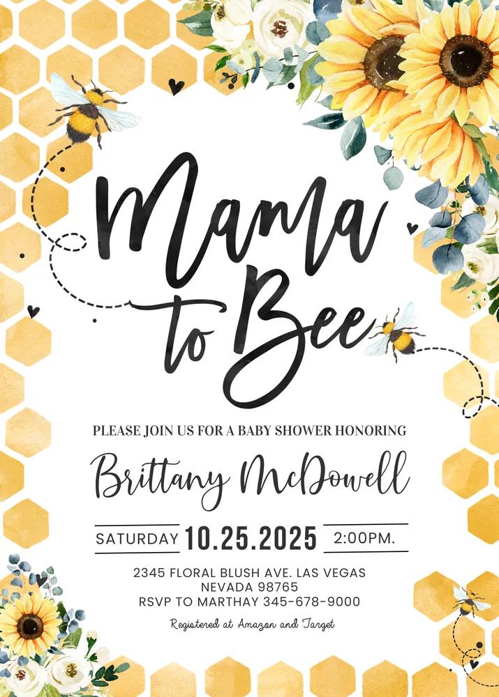 Mama to Bee Baby Shower Invitation Set Sunflower Gender Neutral Canva Template