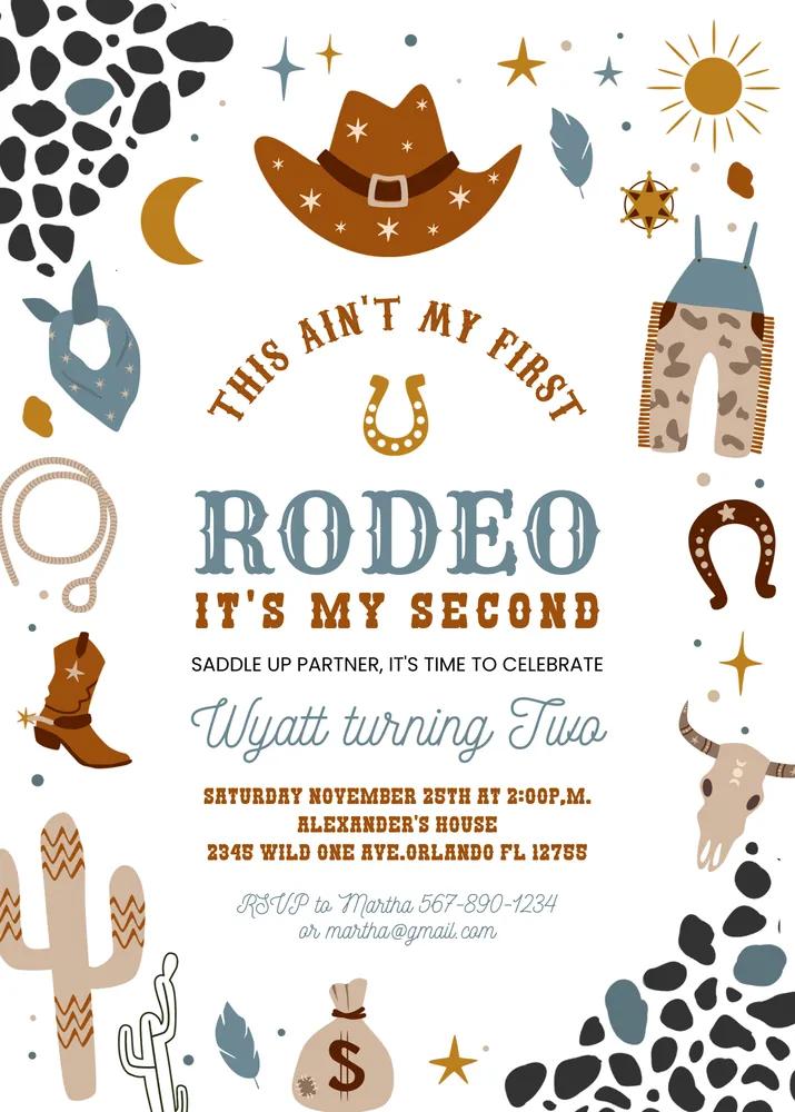 My Second Rodeo Birthday Invitation, Editable Canva Wild West 2nd Invite