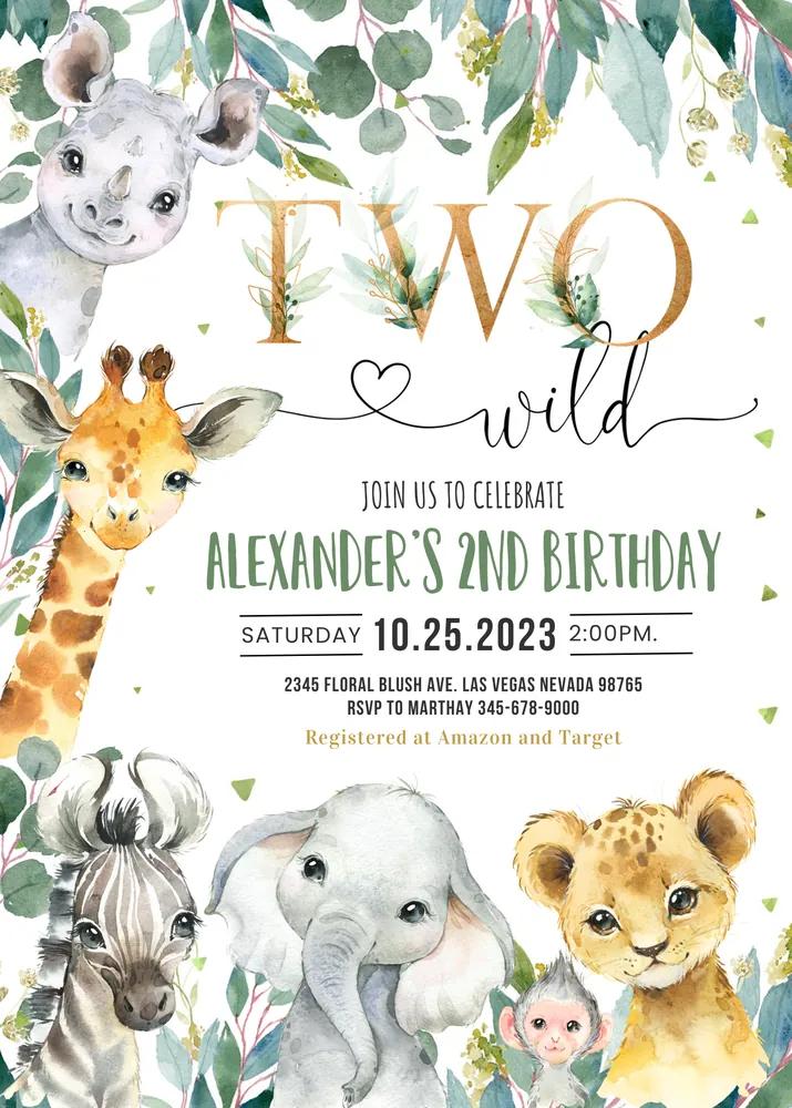 Safari 2nd Birthday Invitation | Editable Two Wild Jungle Canva Template