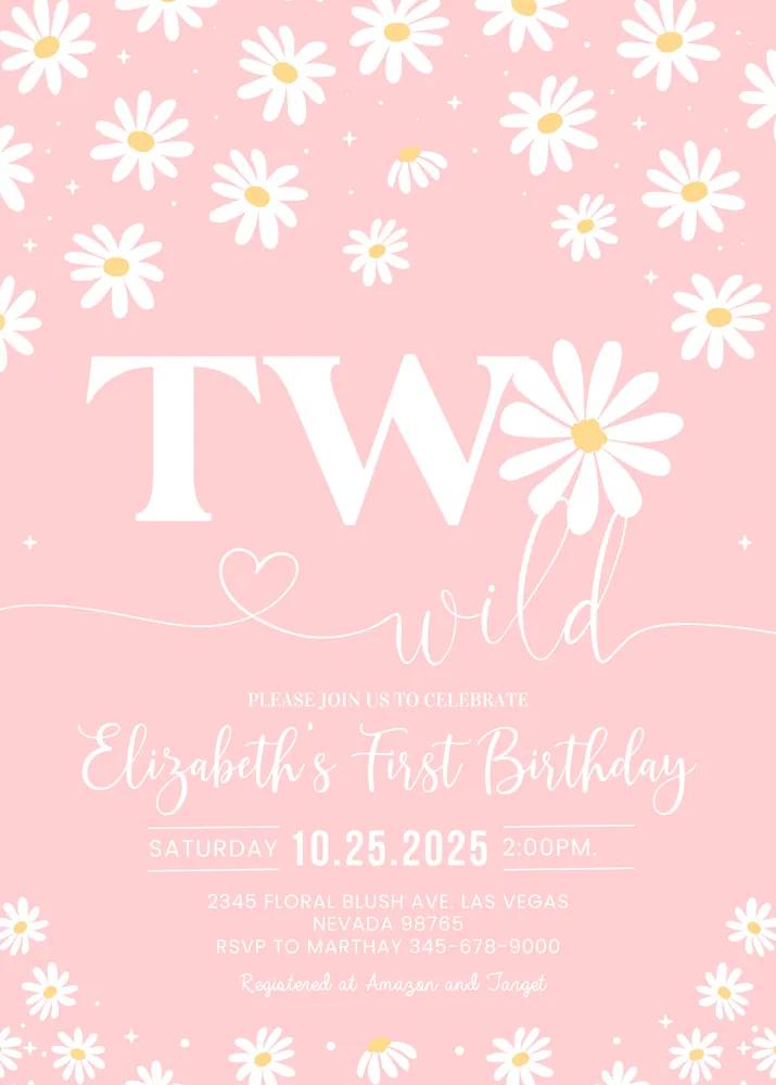 Daisy Birthday Party Invitation | Boho Wild One Groovy Canva Template