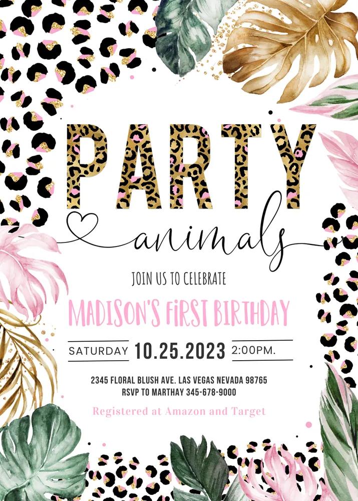 Leopard Print Party Animals Birthday Invitation | Canva Template Wild One Two Wild