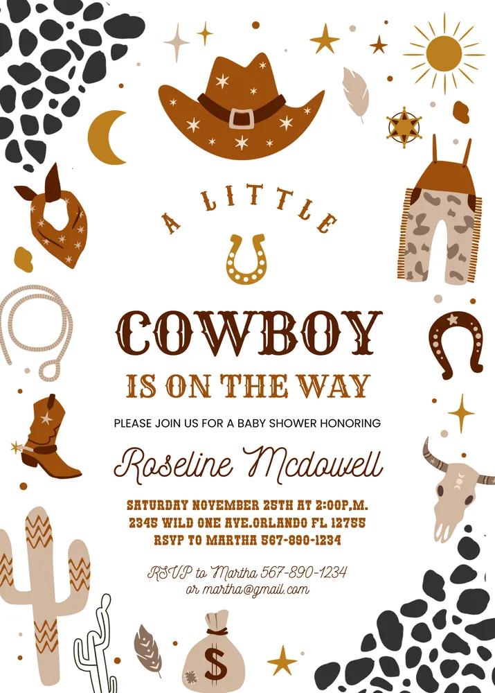 Cowboy Baby Shower Invitation - Editable Country Western Wild West Canva Template