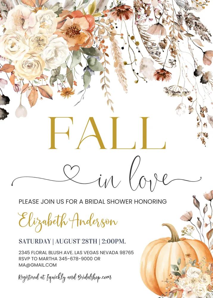 Fall Floral Bridal Shower Invitation Canva Template | Fall in Love Invite