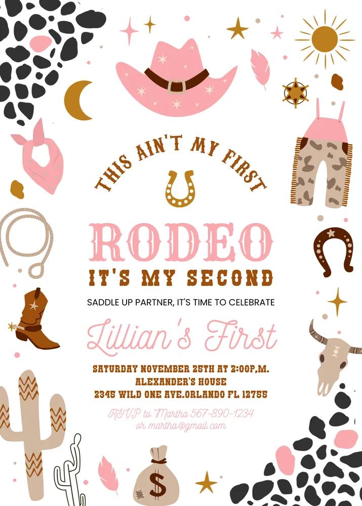 My Second Rodeo Birthday Invitation | Cowgirl 2nd Birthday Canva Template