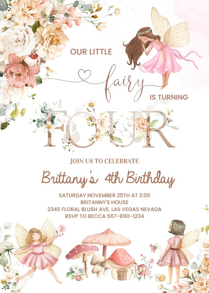 Fairy Birthday Invitation | Wildflower Garden 4th Birthday Canva Template