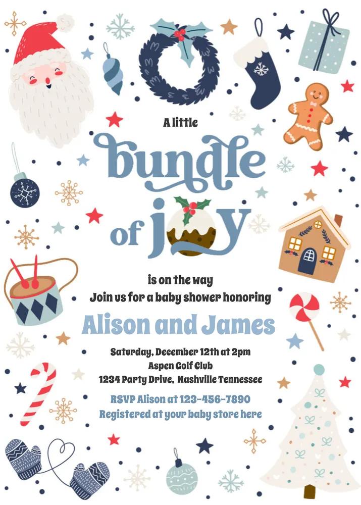 Blue Winter Baby Shower Invitation Template - Editable Canva Boy Bundle of Joy