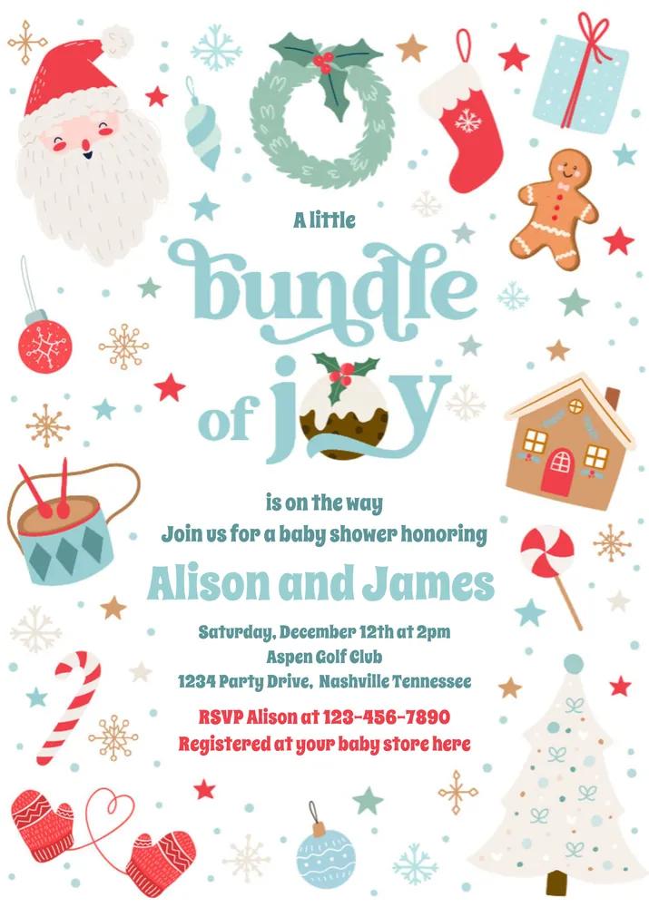 Blue Winter Baby Shower Invitation Template - Boy Bundle of Joy Canva