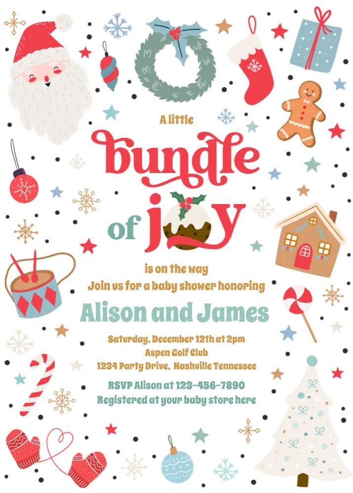 Blue Boy Winter Baby Shower Invitation | Editable Canva Template Bundle of Joy