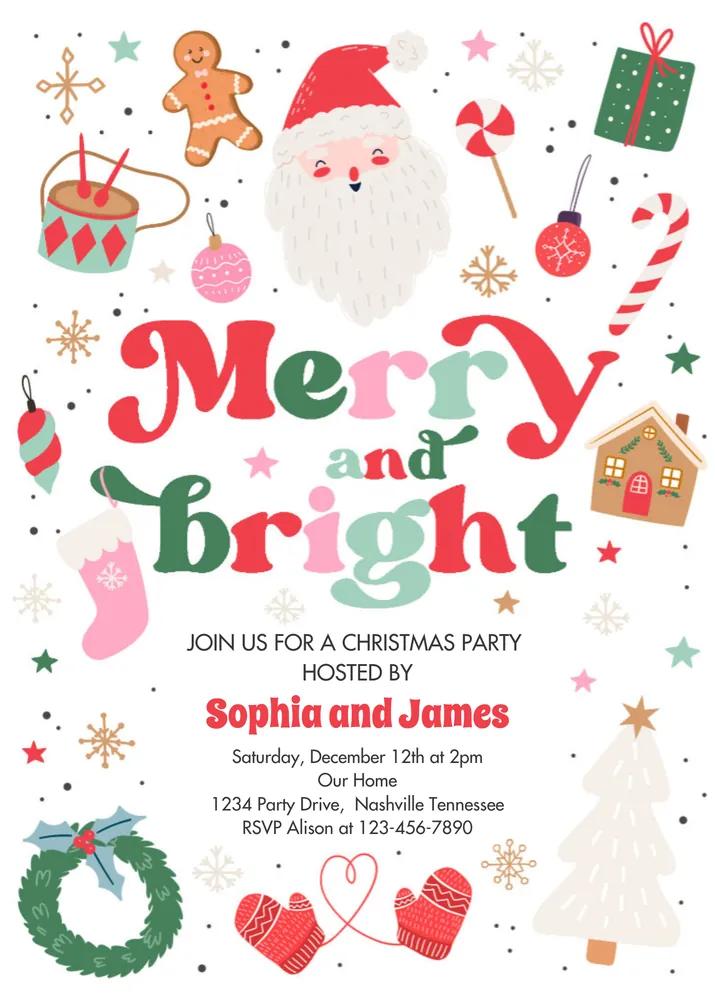 Merry and Bright Christmas Party Invitation | Editable Canva Template